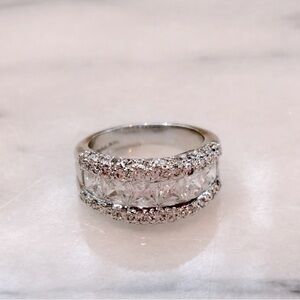 Princess Cut Diamond‎ CZ Crystal Band Ring with Silver Plating Sz 7